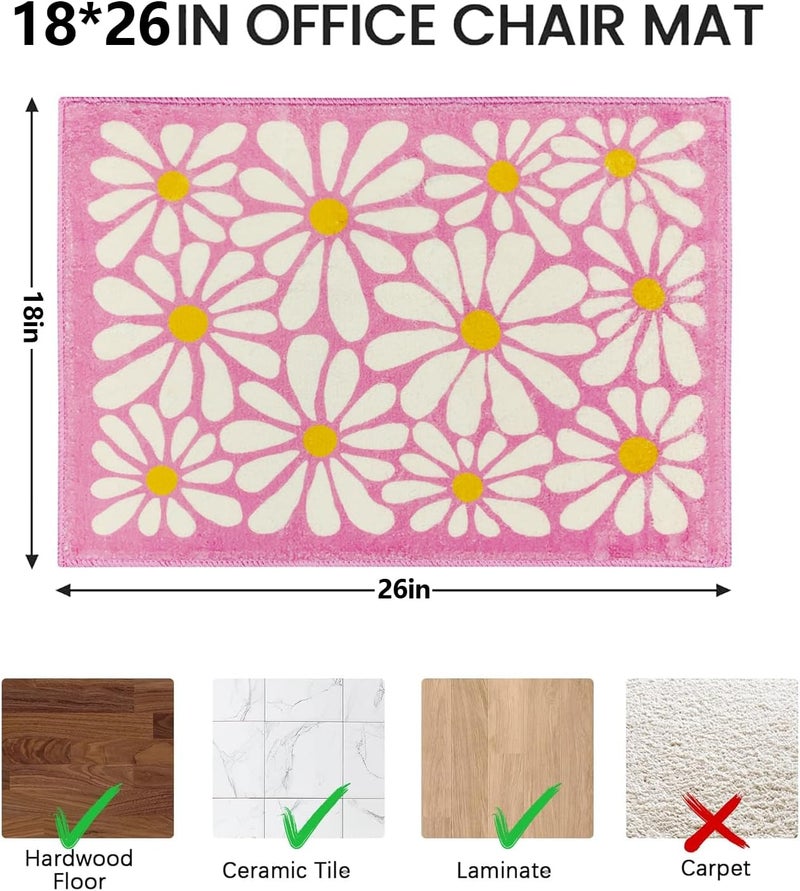 SHIYUE Office Chair Mat for Hardwood/Tile Floor Carpet, 18"x26" Computer Desk for Rolling Chairs Protector Gaming Non Slip Under TPR Backing Rug(Pink Floral) - Image 2